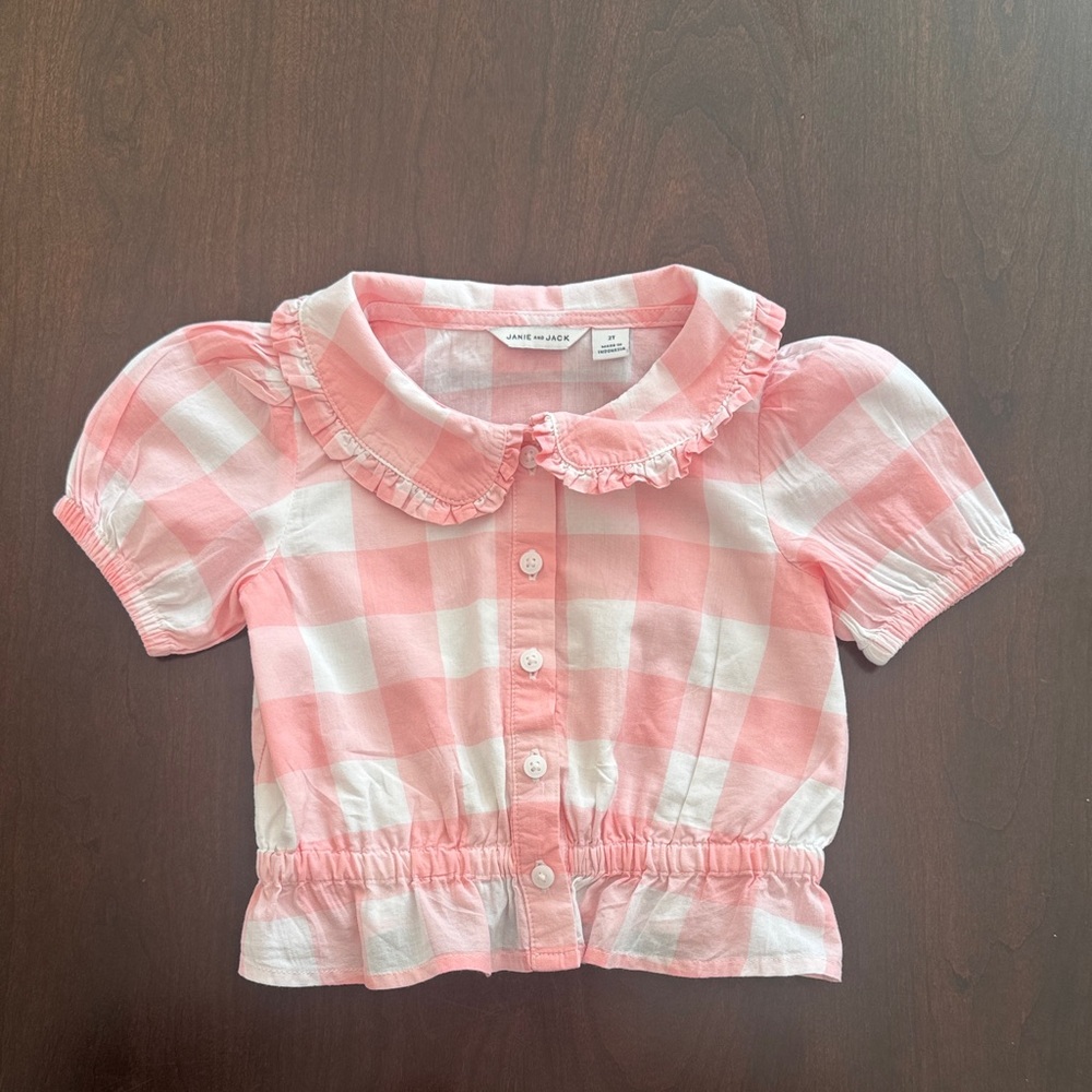 Janie and Jack Pink and White Plaid Button Down Shirt